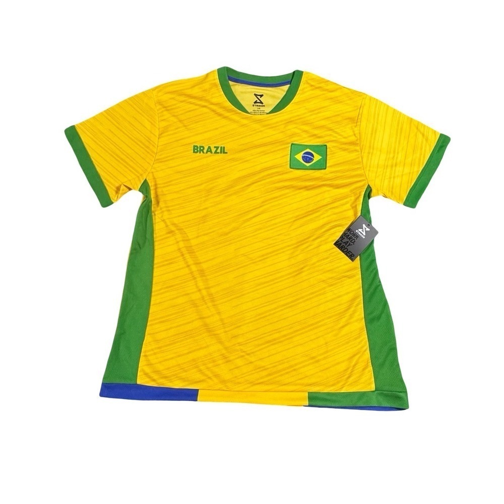 Striker Brazil Soccer Jersey Mens Large Yellow Green Blue Flag Patch New NWT - Picture 2 of 6